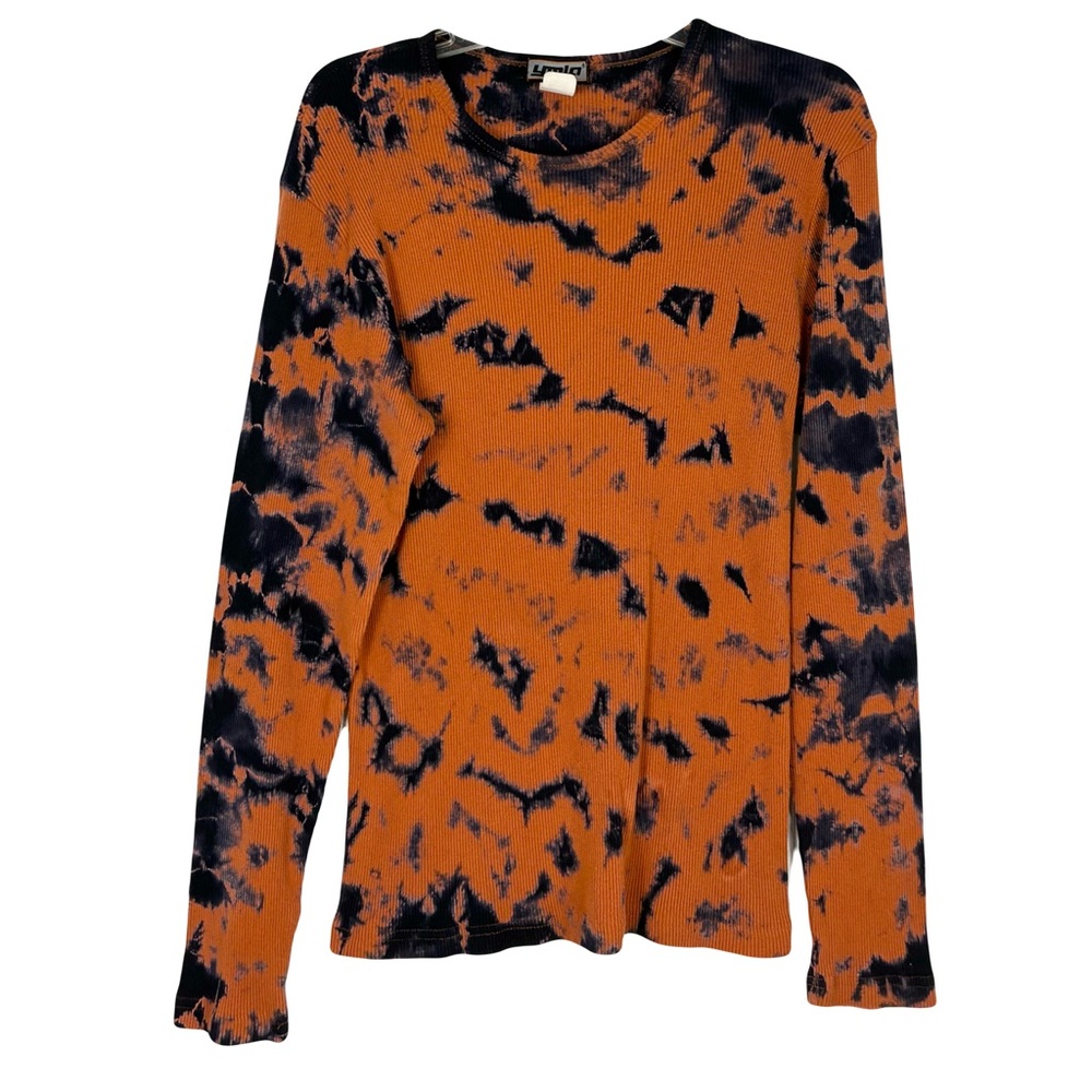 Vintage YMLA Orange Tie Dye Long Sleeve Thermal Top Mens M Cotton Y2K Rave